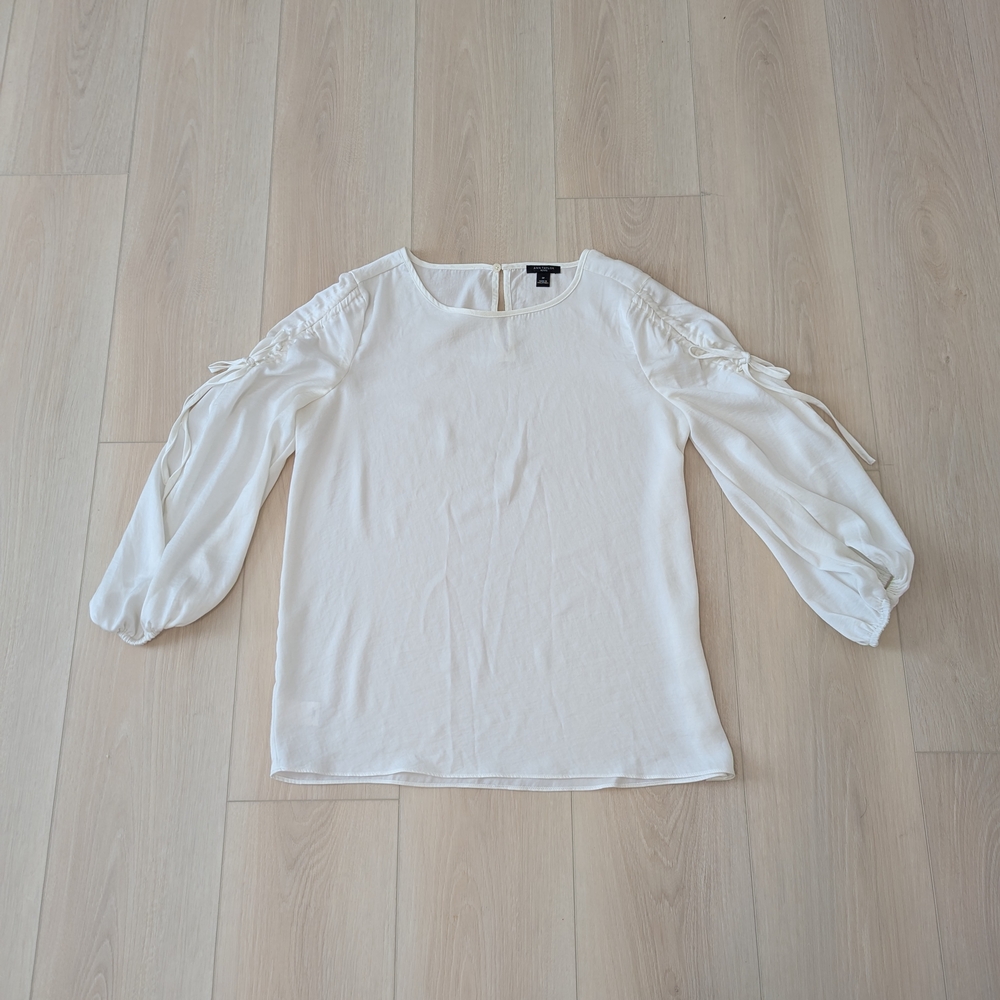 Ann Taylor White Tie-Detail Chiffon Blouse
